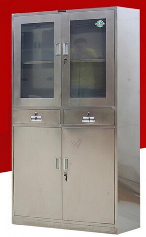 不锈钢文件柜(上玻中二斗)